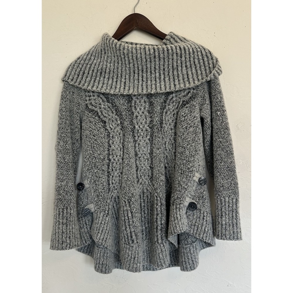 Anthropologie Angel Of The North Wool Blend Gray Cowl Neck Sweater Cottagecore M
